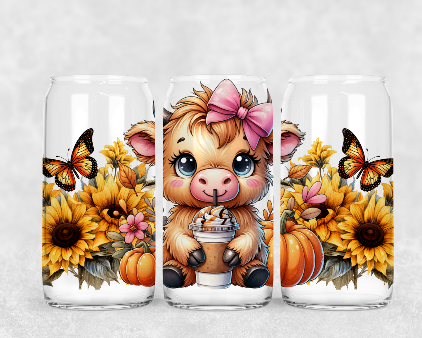 16oz Frosted can glass- Cute highland
