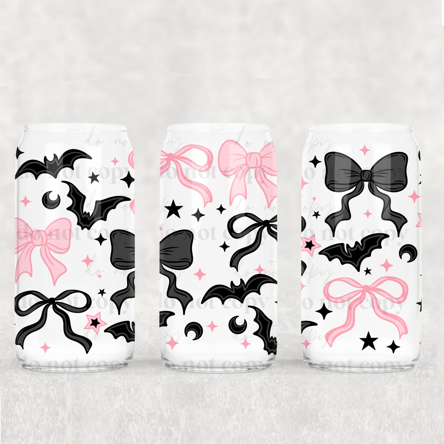 16oz Frosted can glass- Girly spooky bows