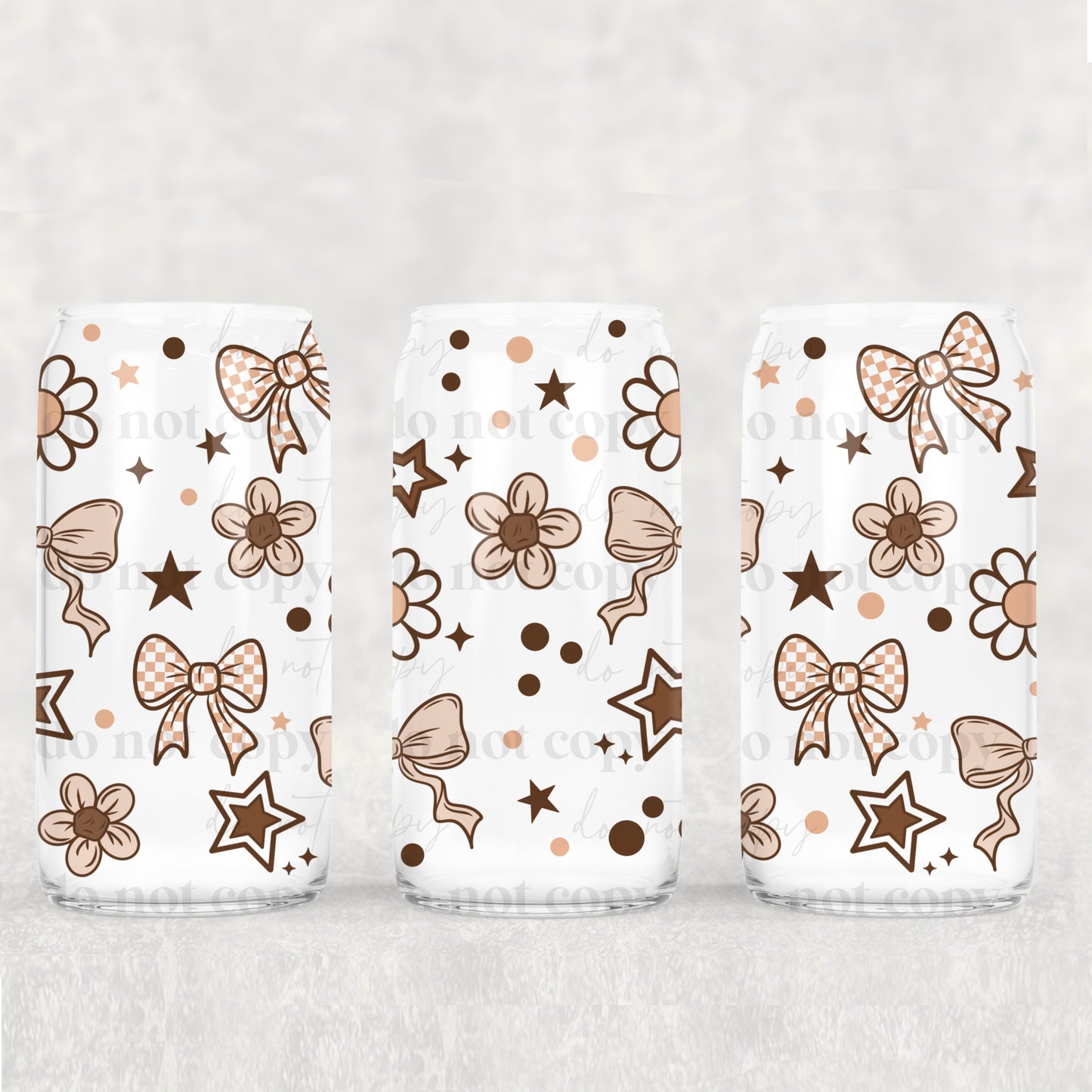 16oz Frosted can glass- Neutral doodles