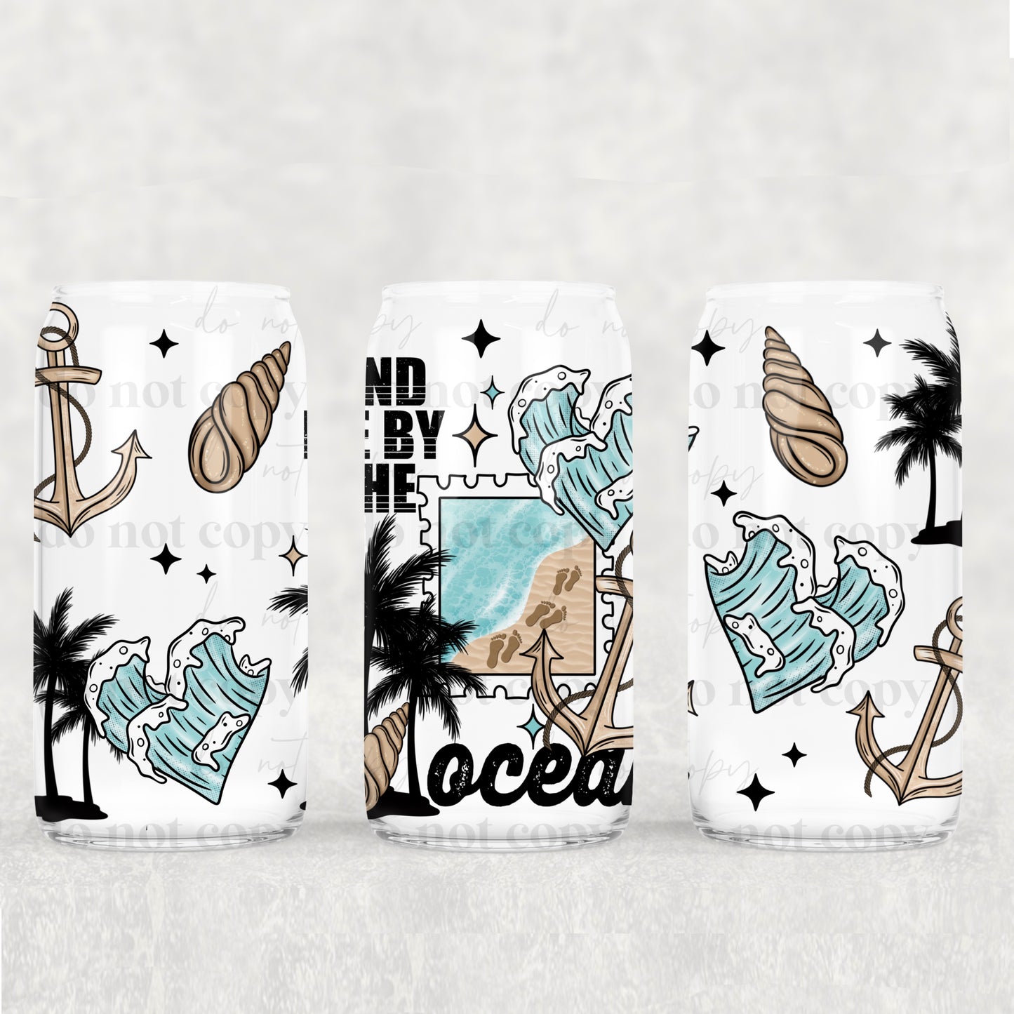 16oz Frosted can glass- Find me by the ocean