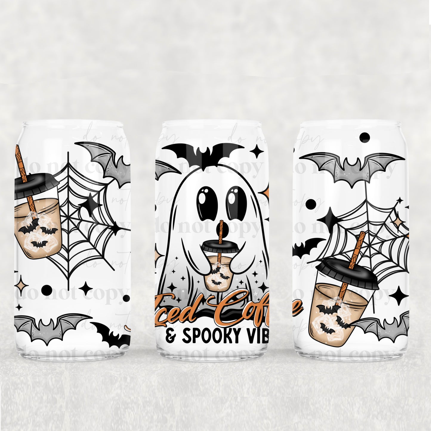 16oz Frosted can glass- Iced coffee & Spooky vibes