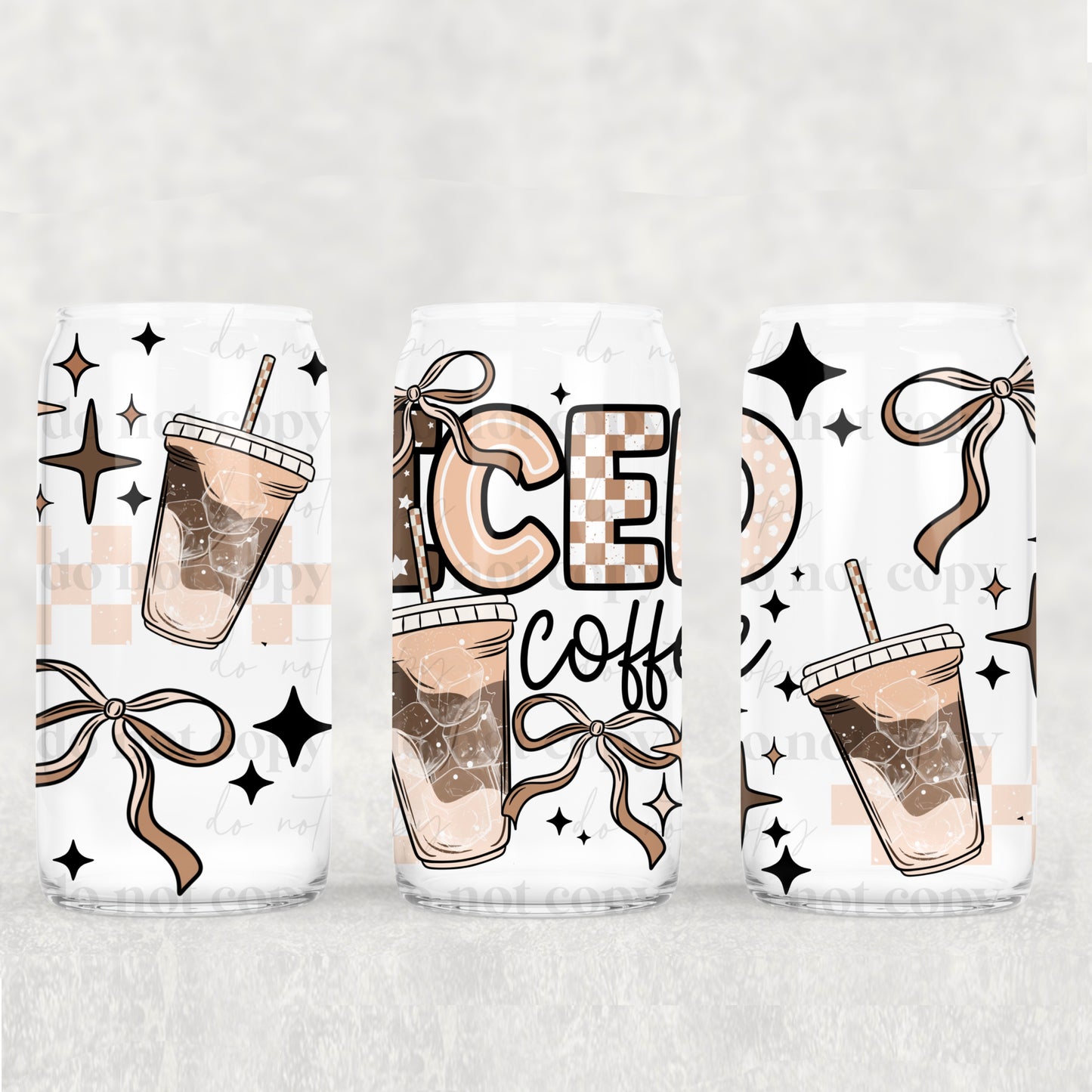 16oz Frosted can glass- Iced coffee brown