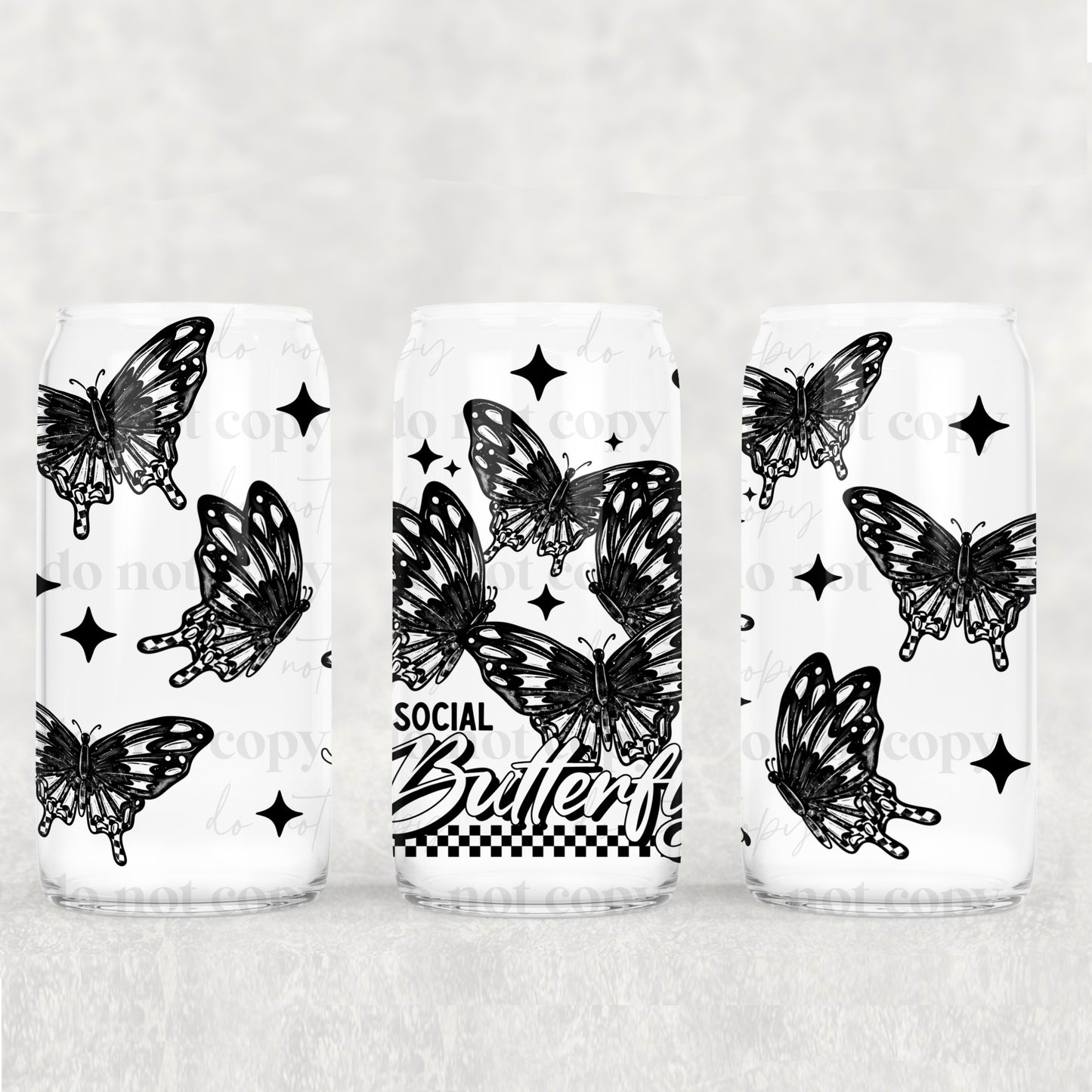 16oz Frosted can glass-Social Butterfly