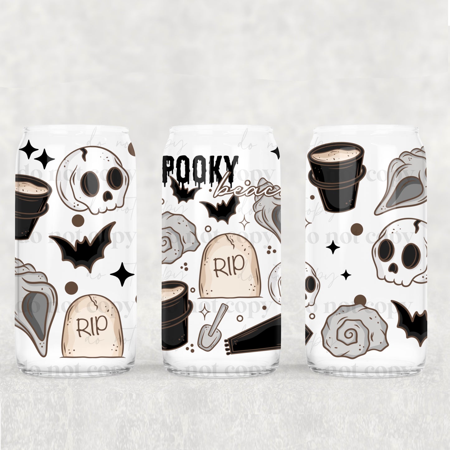 16oz Frosted can glass- Spooky Beach