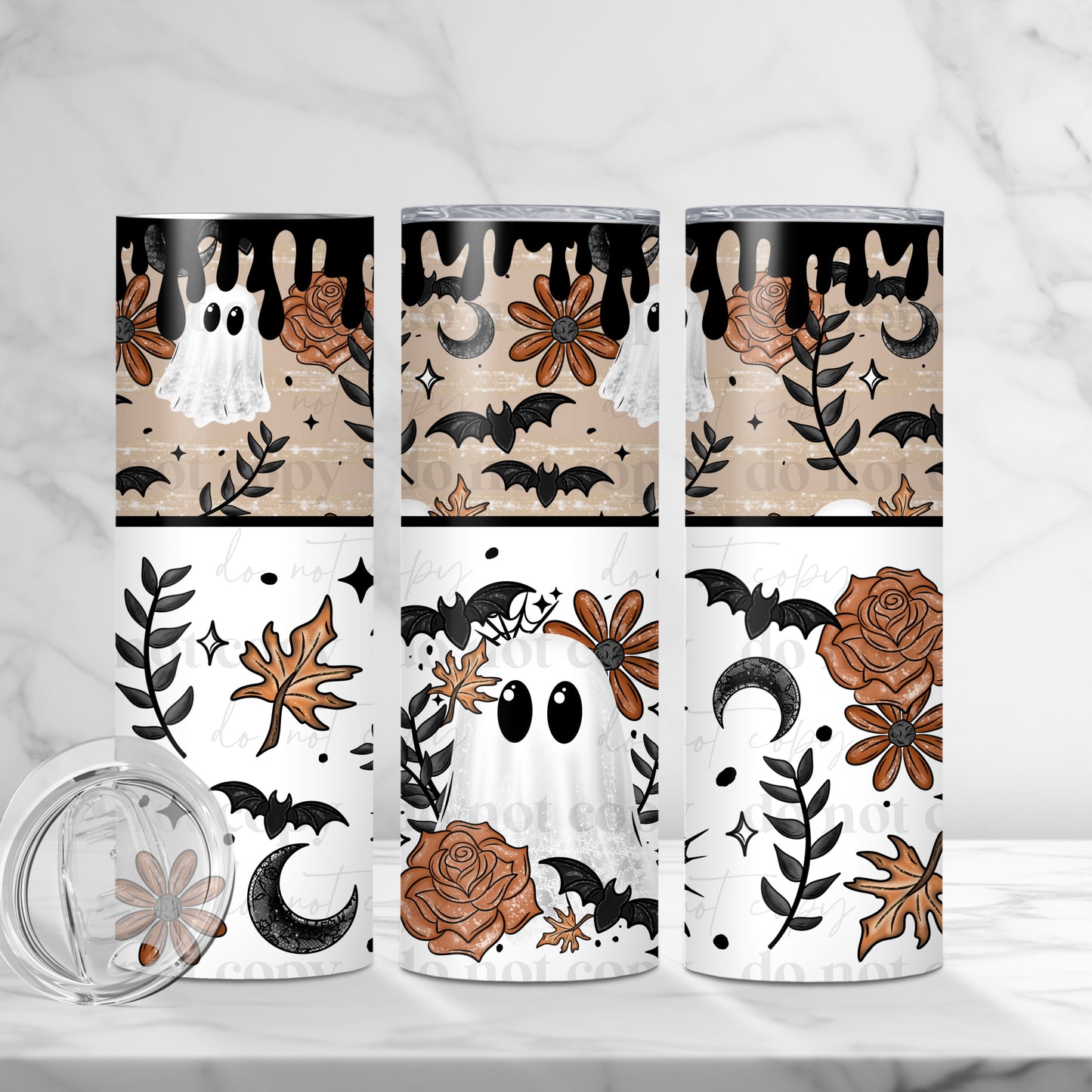 20oz Tumbler- Brown ghostie roses