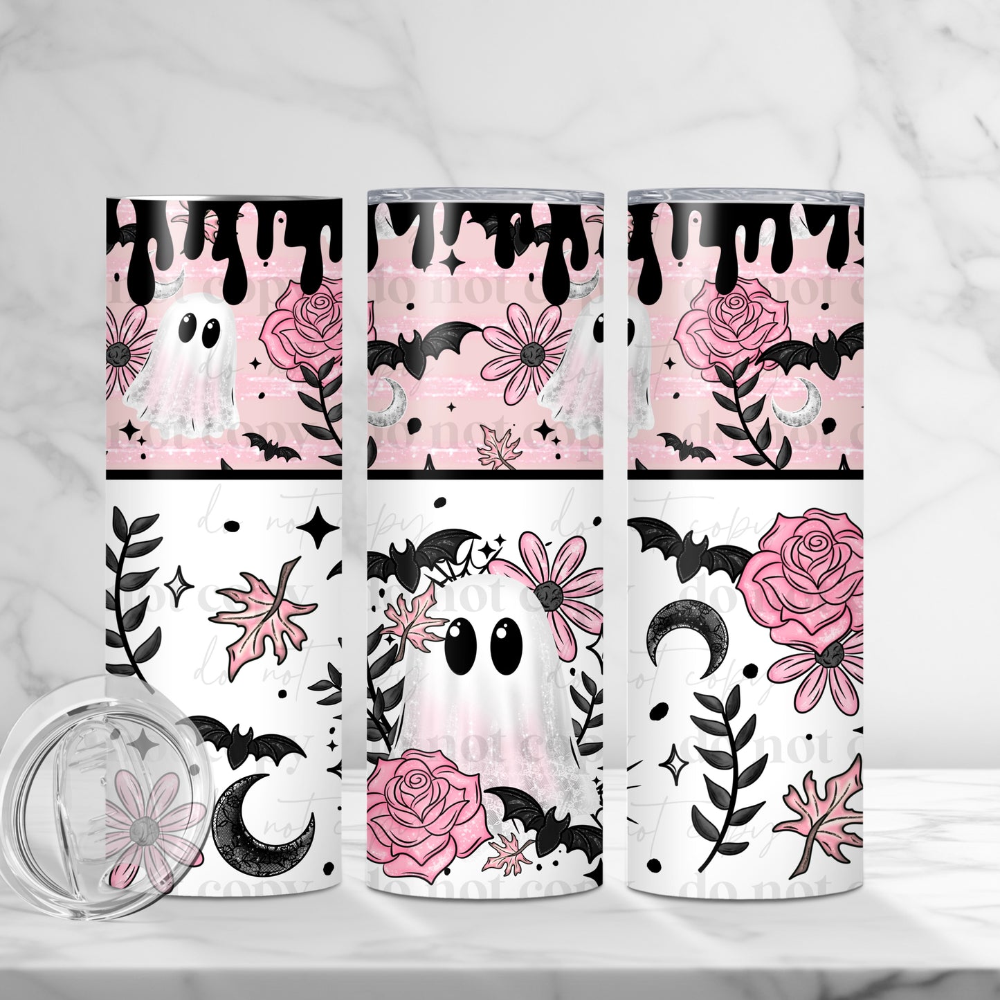 20oz Tumbler- Pink ghostie roses