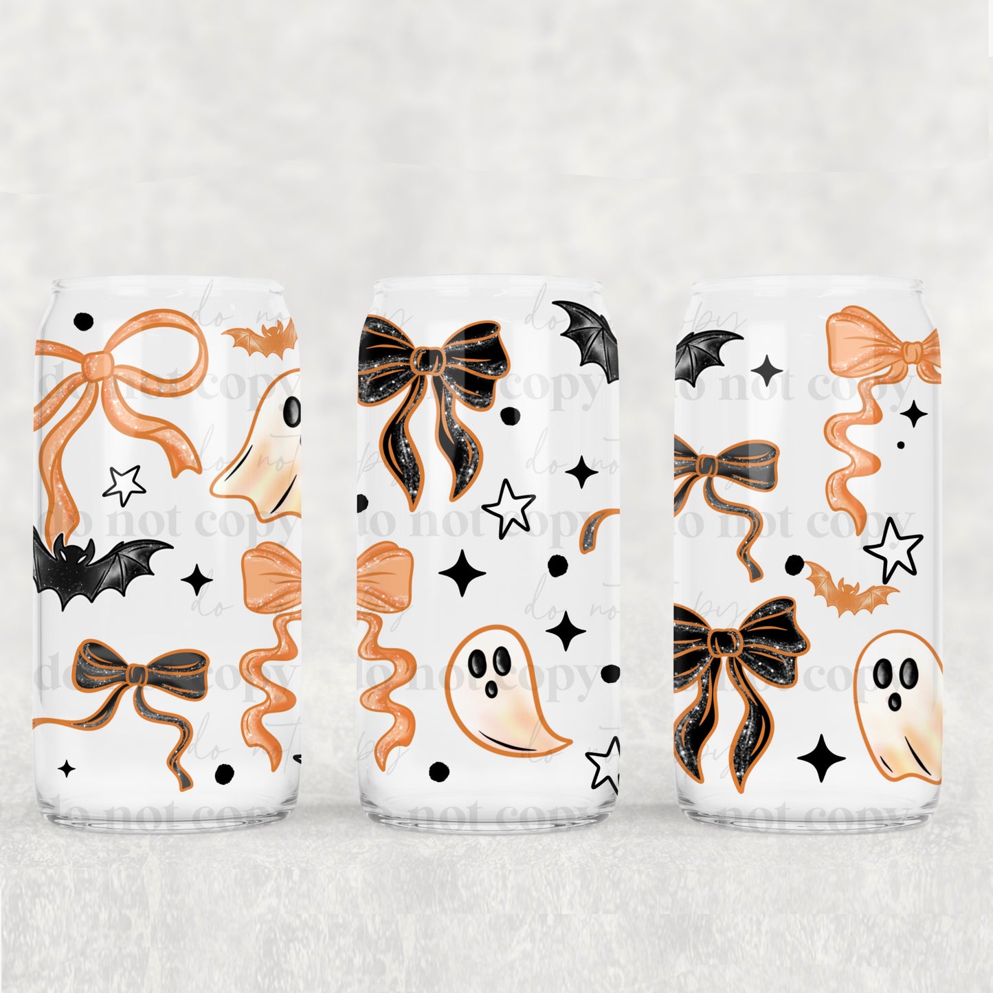 16oz Frosted can glass- Orange bows ghostie