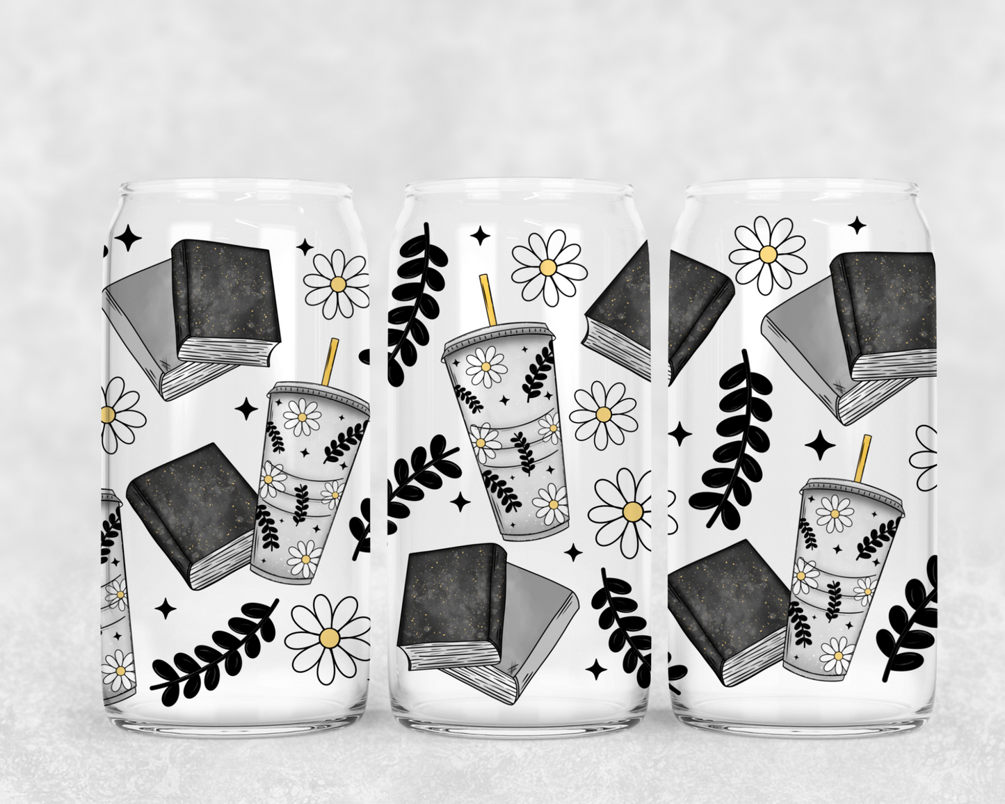 16oz Frosted can glass- Bookish