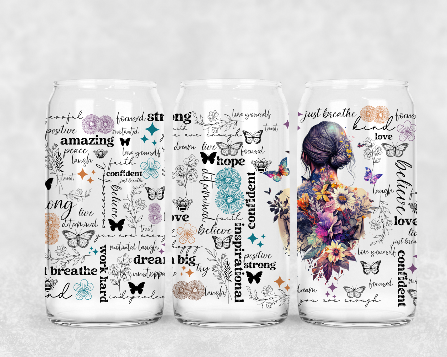 16oz Frosted can glass- Daily affirmations