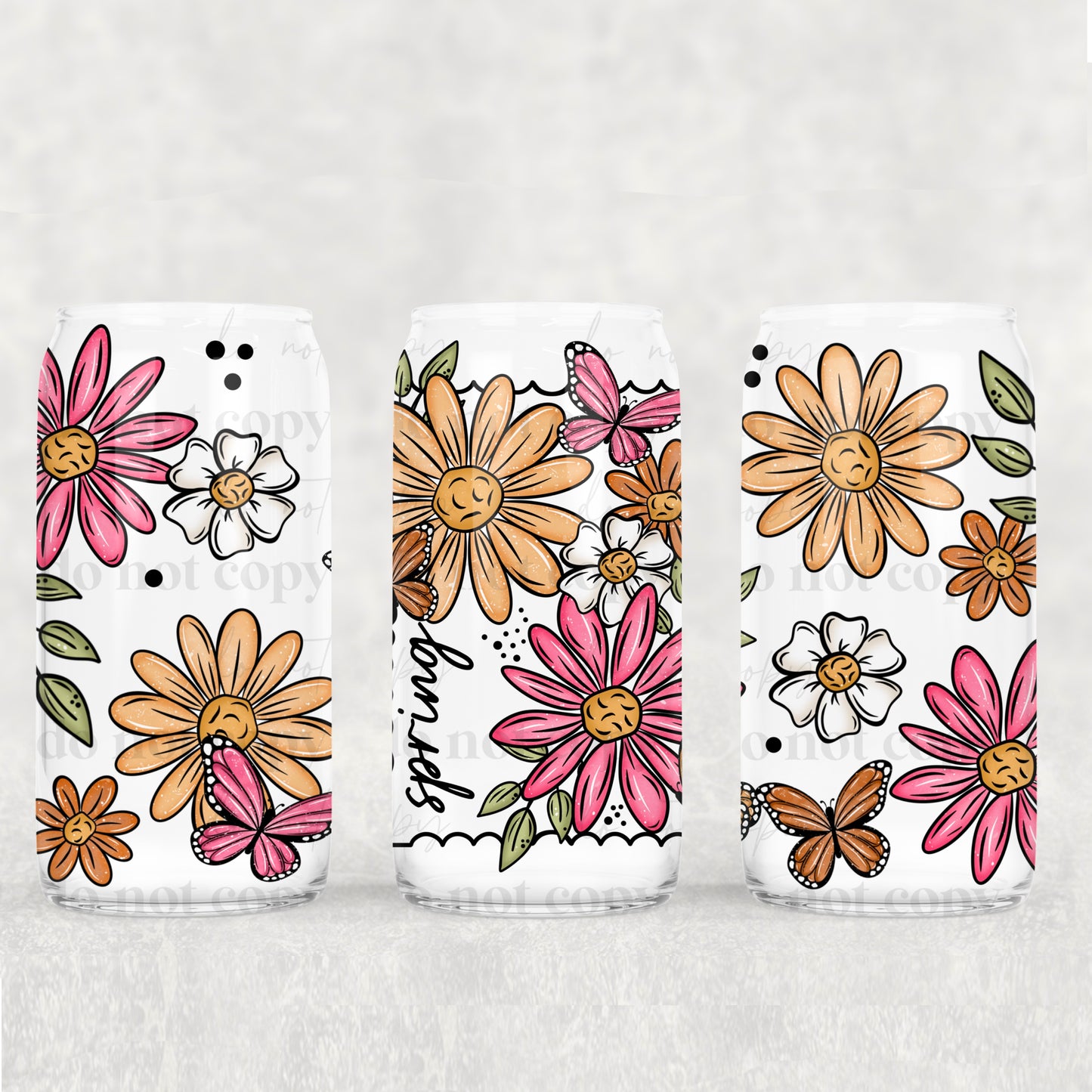 16oz Frosted can glass- Spring