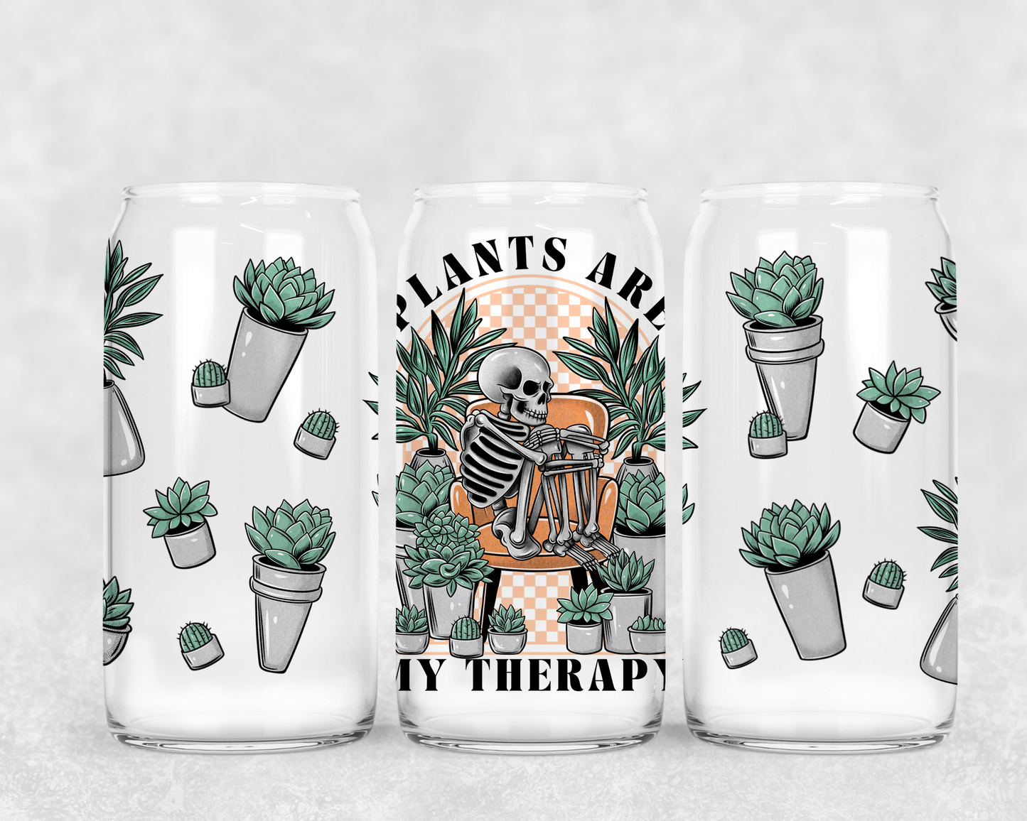 16oz Frosted can glass- Plants are my therapy