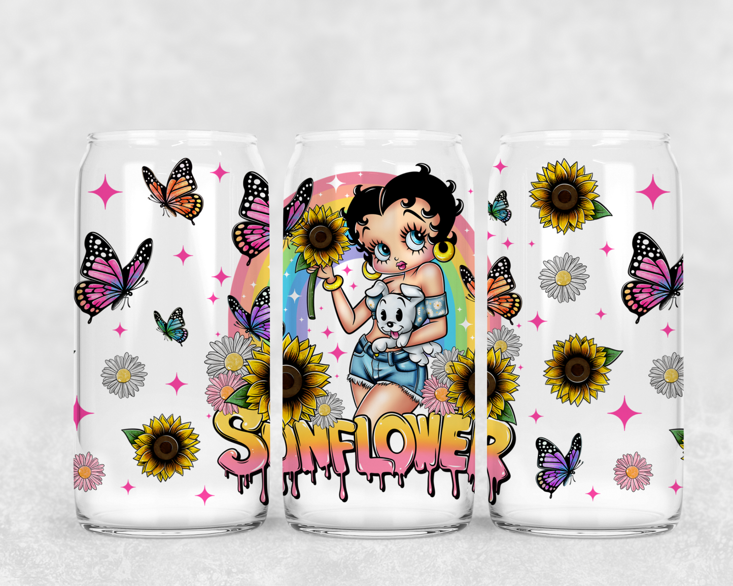 16oz Frosted can glass- Sunflower Bet