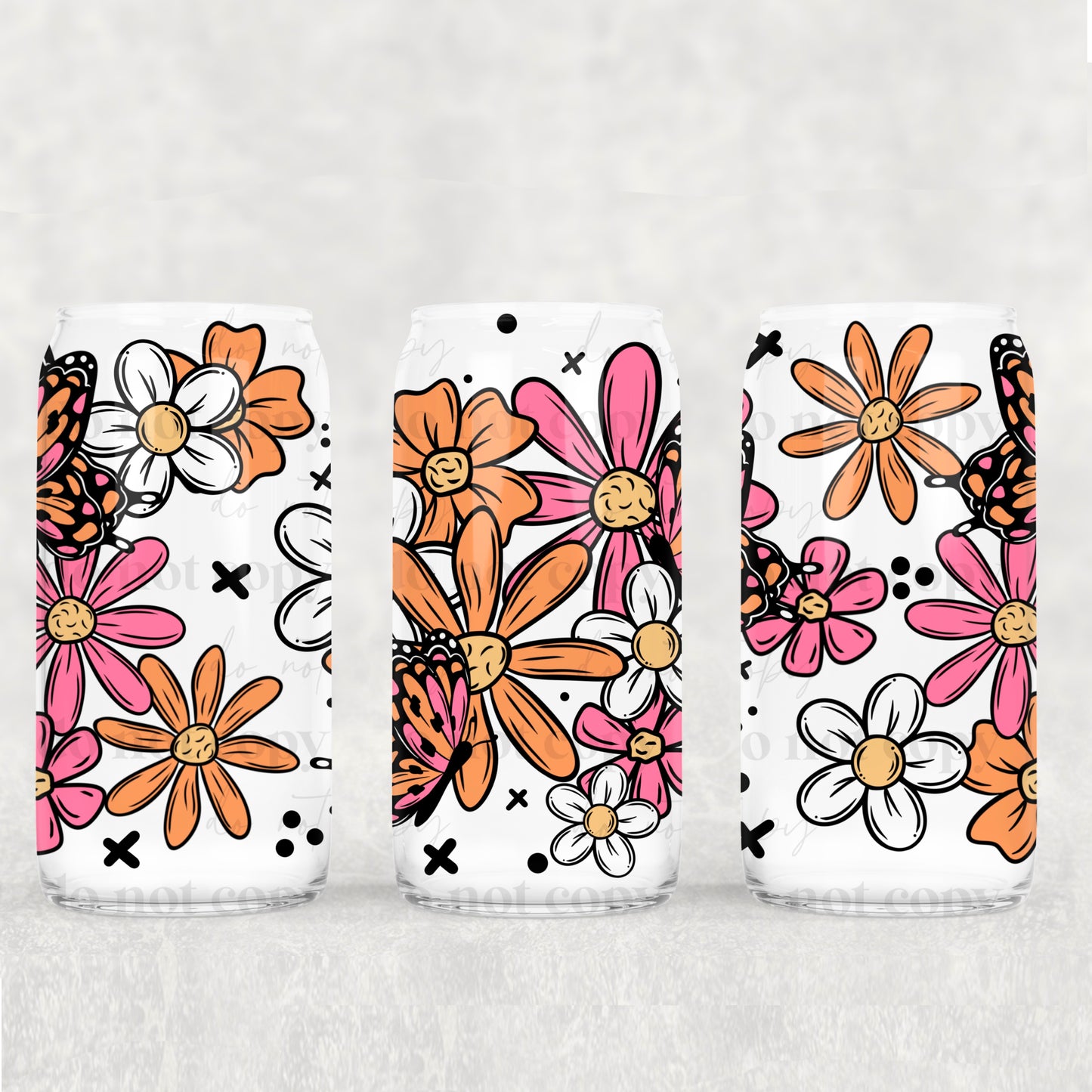 16oz Frosted can glass- Spring florals
