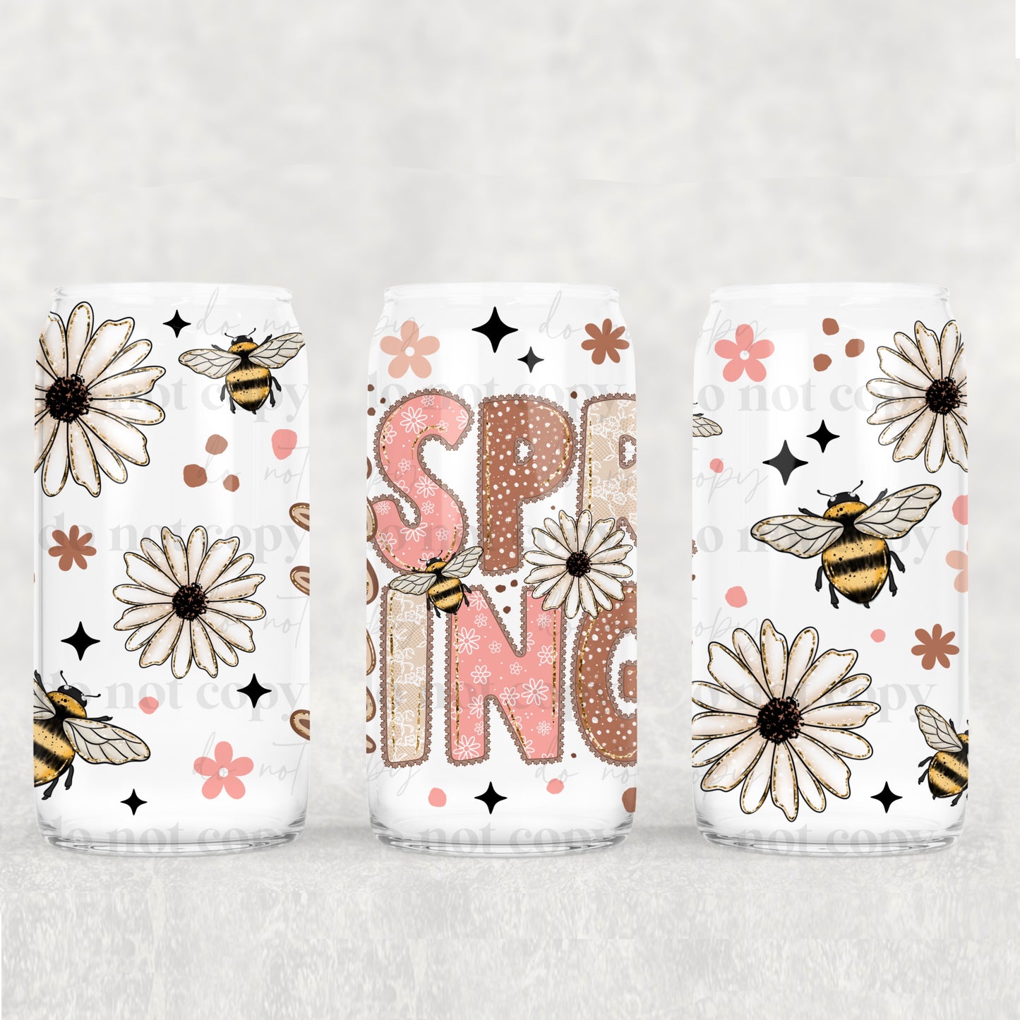 16oz Frosted can glass- Spring