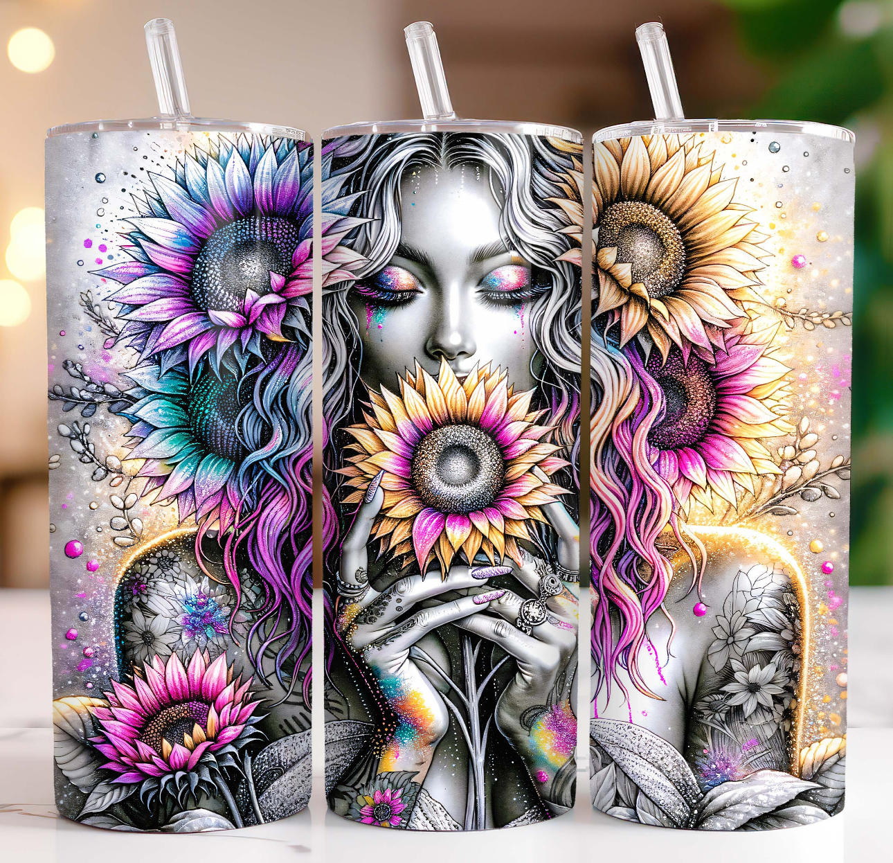 20oz Tumbler- Boho sunflower girl