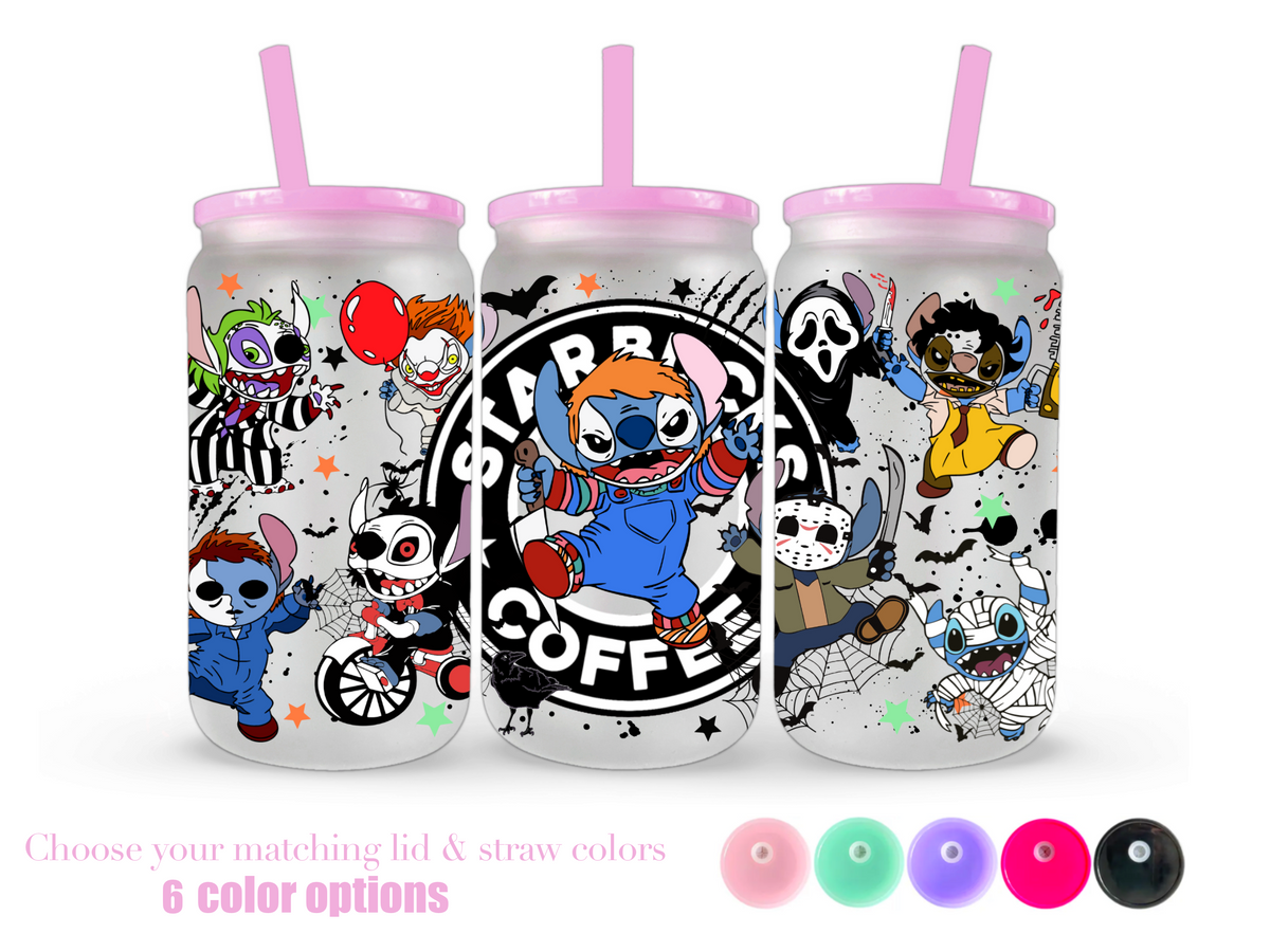 16oz Frosted can glass- Scary Coffee
