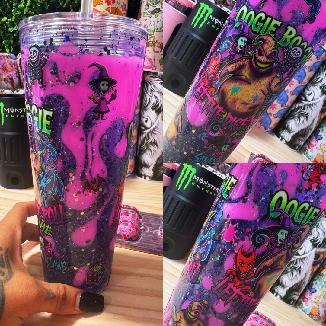 Pre designed 24oz Lava drip Snow globe Tumbler