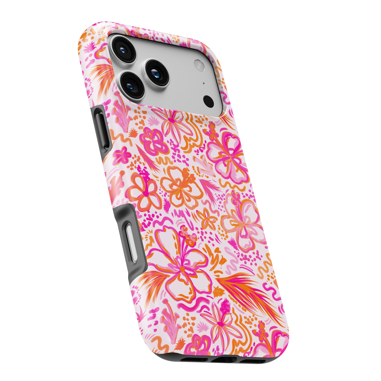 MagSafe Tough Phone case - Pink and orange beach florals