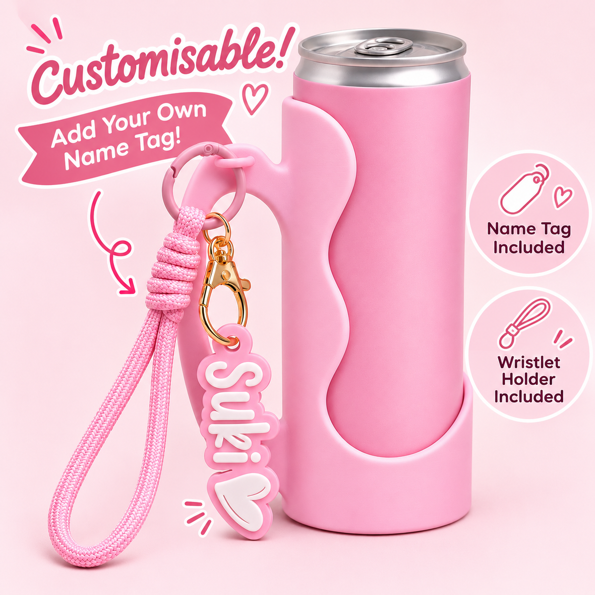 Can holder with custom name tag