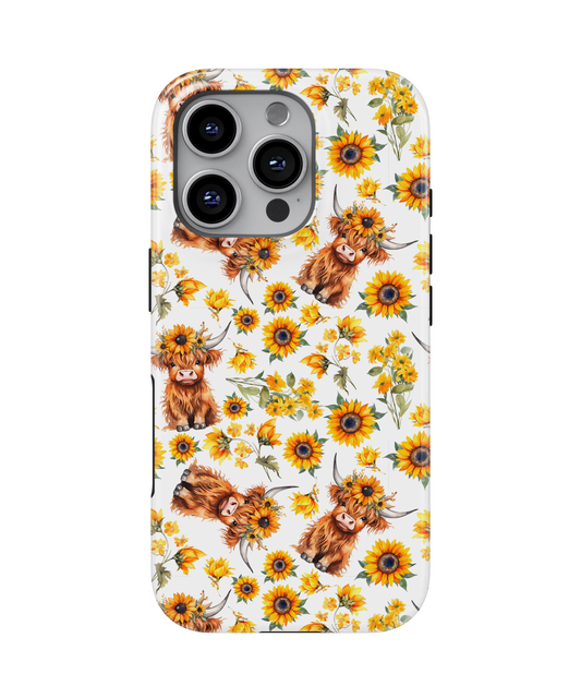MagSafe Tough Phone case - Yellow sunflower highland cow