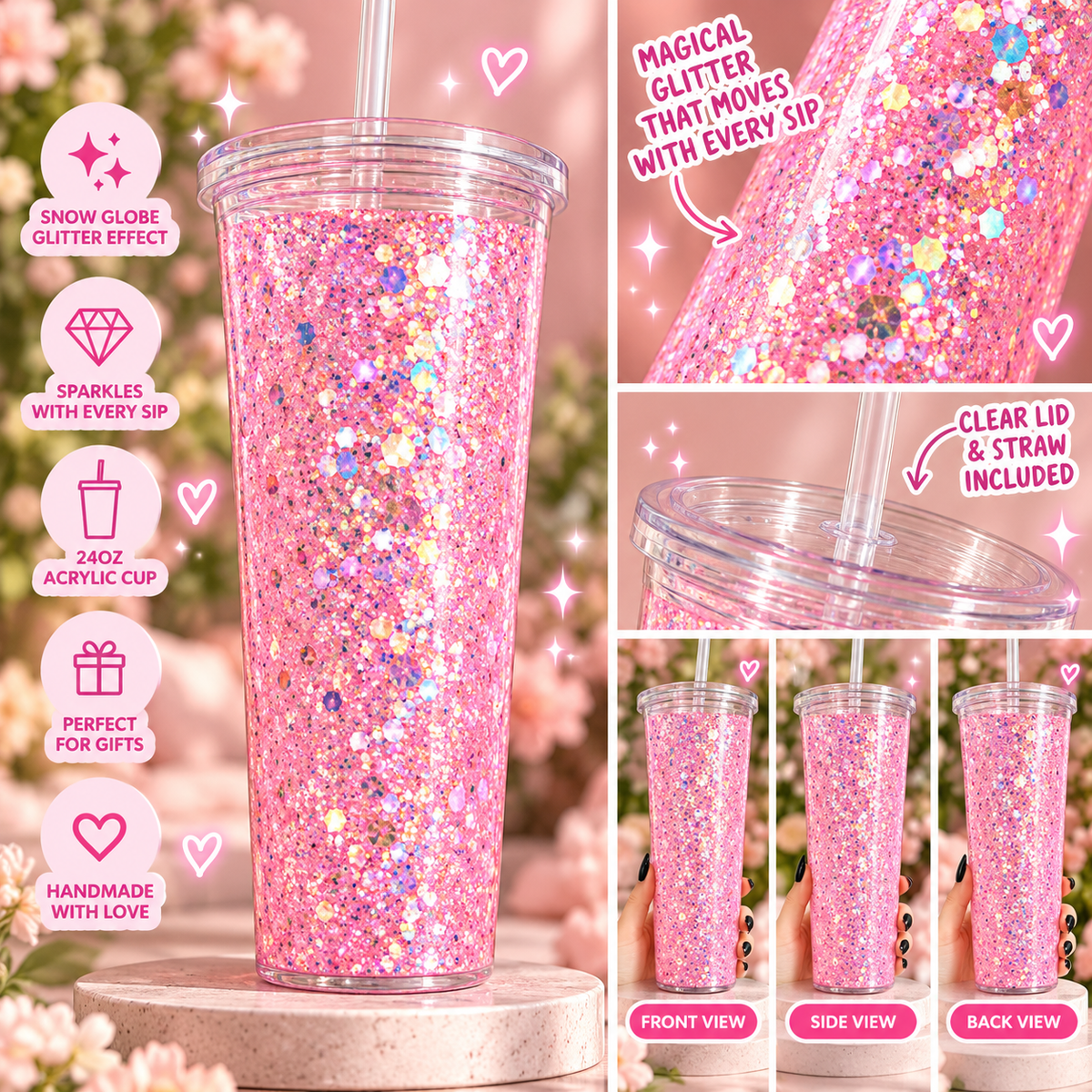 Build your own 24oz Snow Globe glitter tumbler