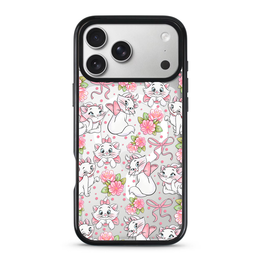 Clear MagSafe Phone case- Floral pink cats