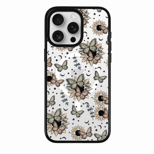 Clear MagSafe Phone case- Sage green butterfly florals