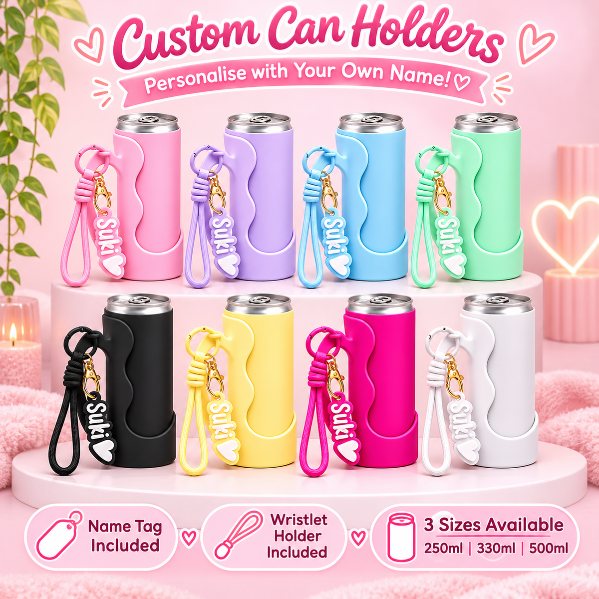 Can holder with custom name tag