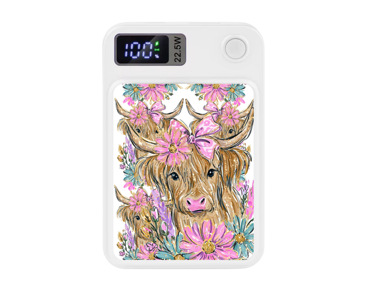 MagSafe Power bank chargers- Floral pastel cute cow