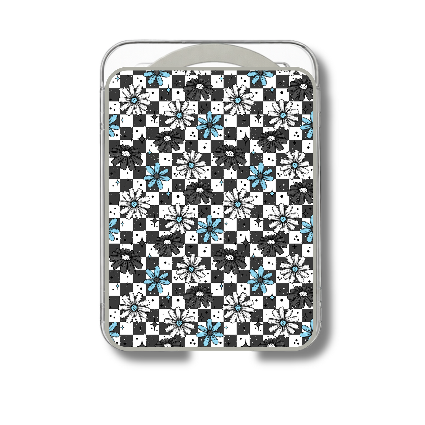 MagSafe card holder- Blue/Grey Checker print florals