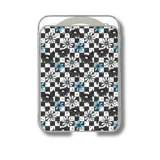 MagSafe card holder- Blue/Grey Checker print florals