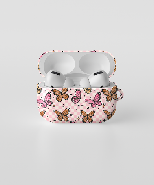 AirPods case - Pink checker butterflies