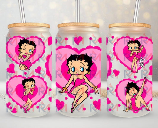 16oz Frosted can glass- Pink Betty