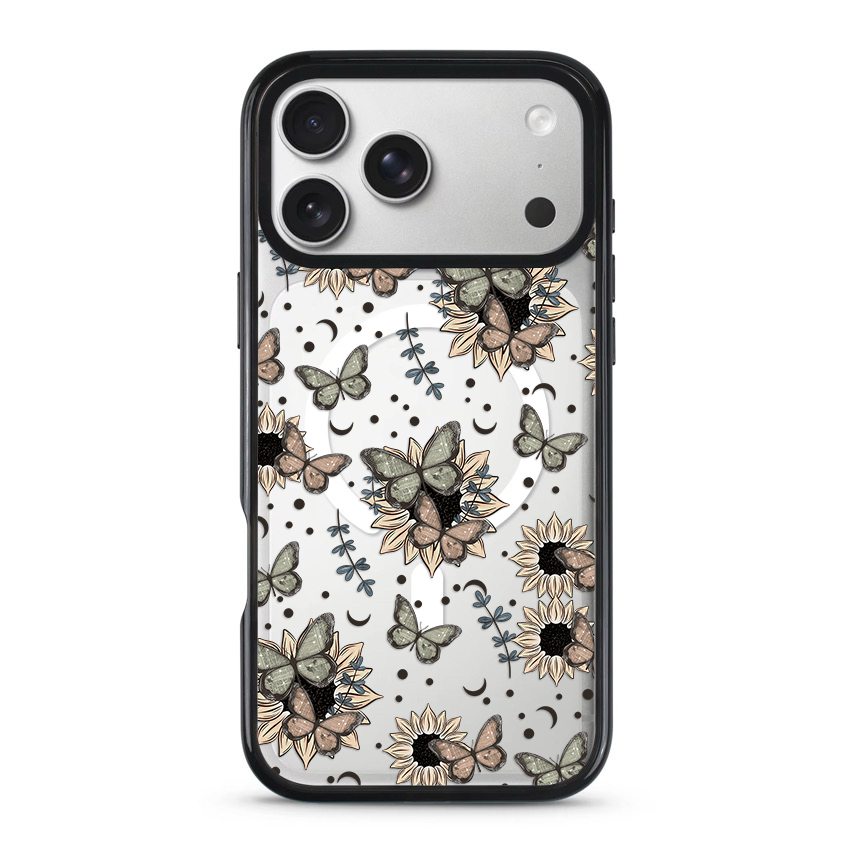 Clear MagSafe Phone case- Sage green butterfly florals