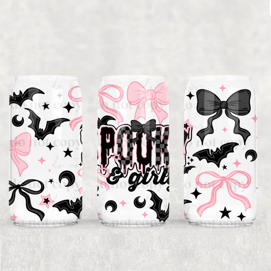 16oz Frosted can glass- Spooky & Girly