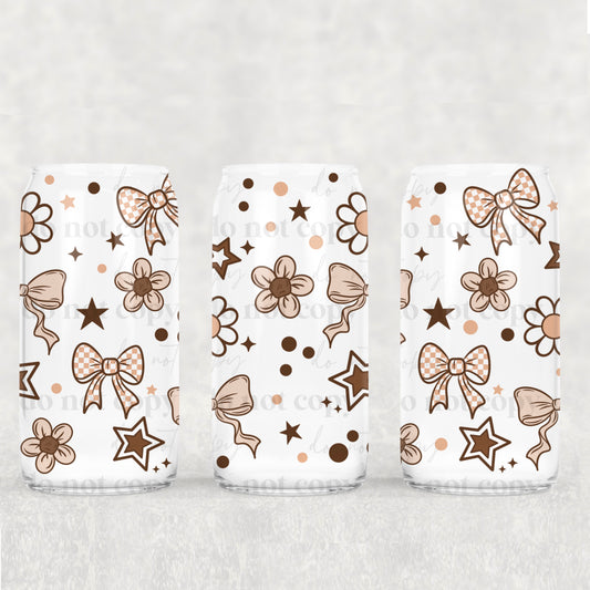 16oz Frosted can glass- Neutral doodles