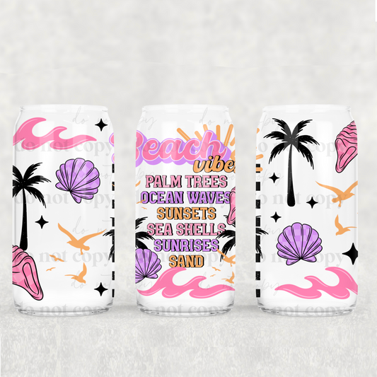 16oz Frosted can glass- Beach vibes