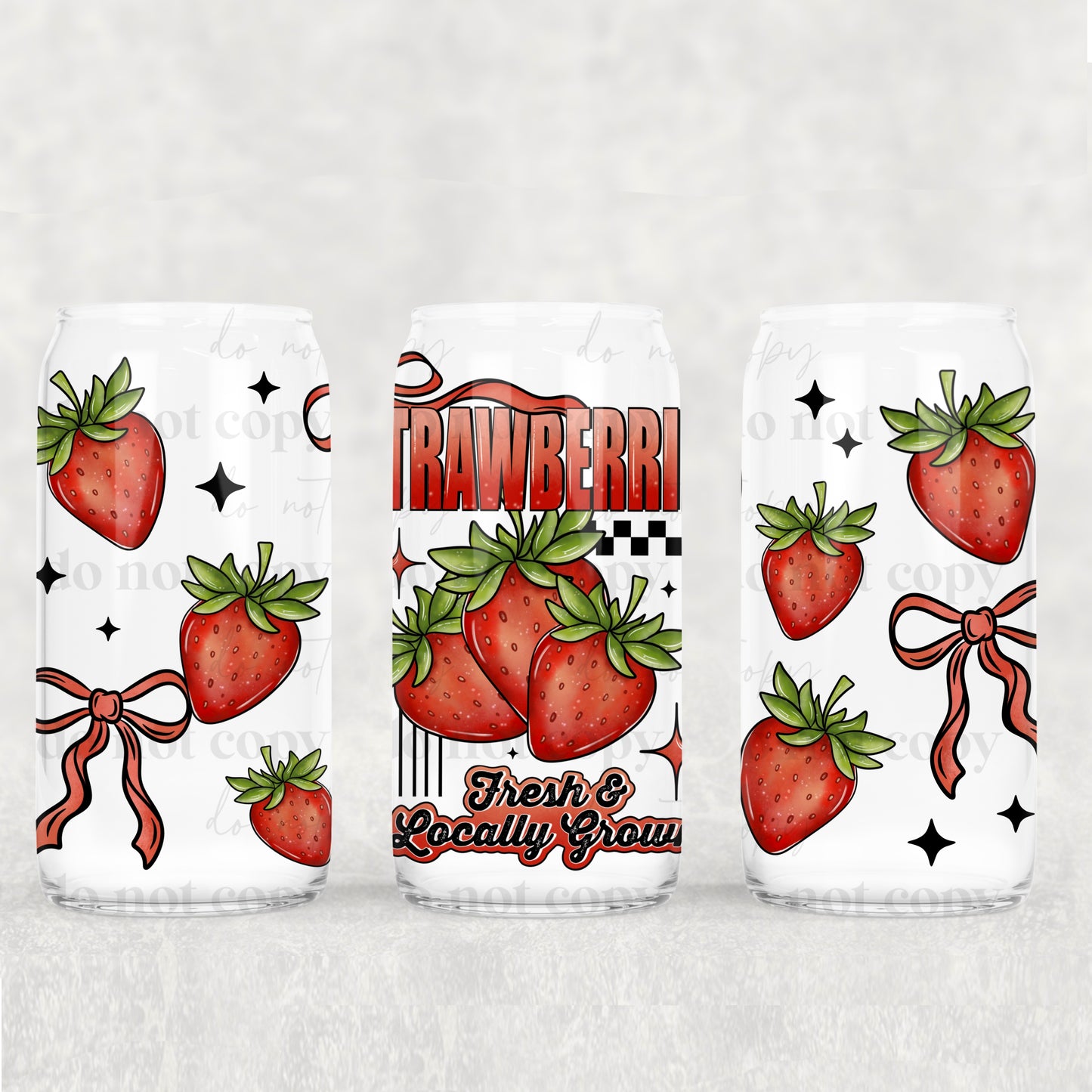 16oz Frosted can glass- Strawberries