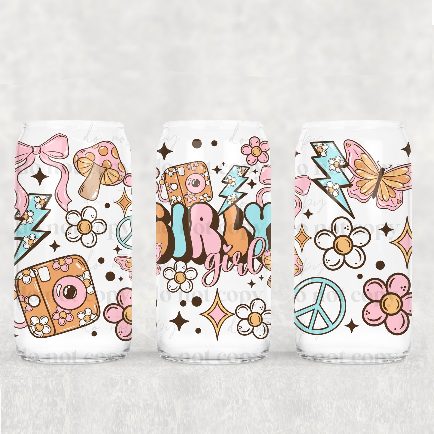 16oz Frosted can glass- Girly girl