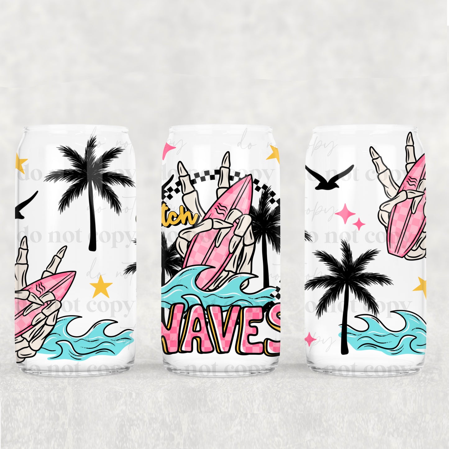 16oz Frosted can glass- Catch waves