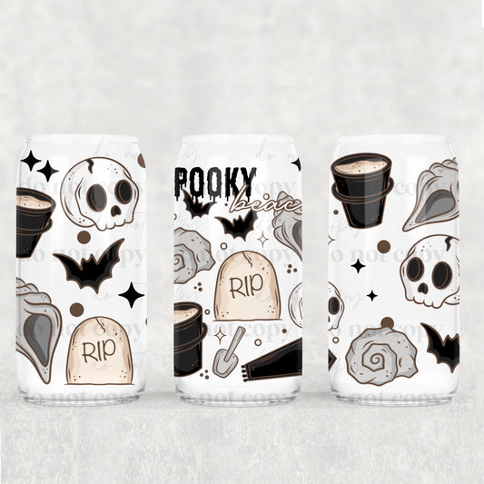 16oz Frosted can glass- Spooky Beach