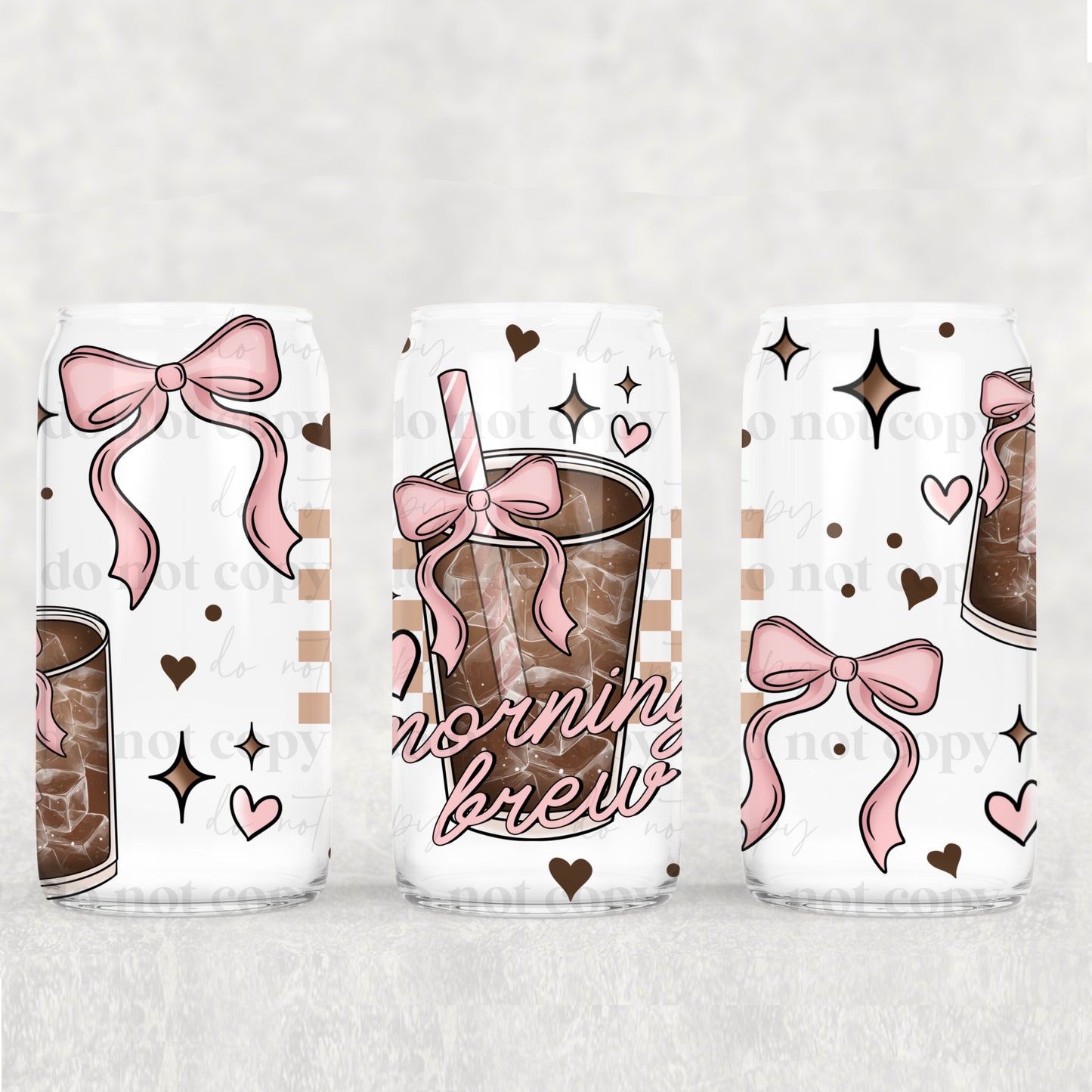 16oz Frosted can glass- Morning brew (Pink)