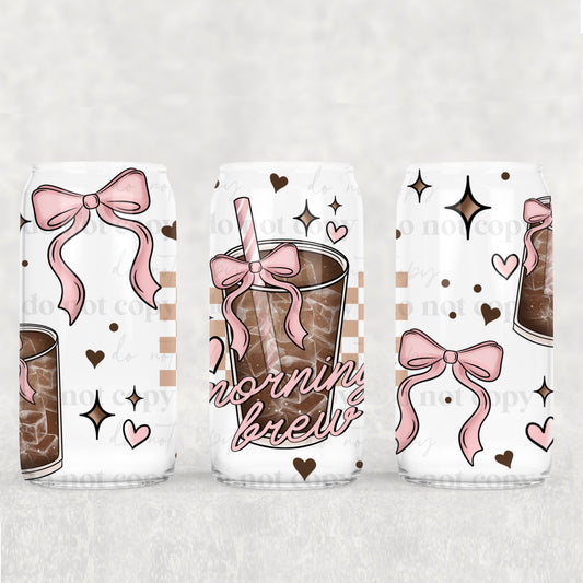 16oz Frosted can glass- Morning brew (Pink)
