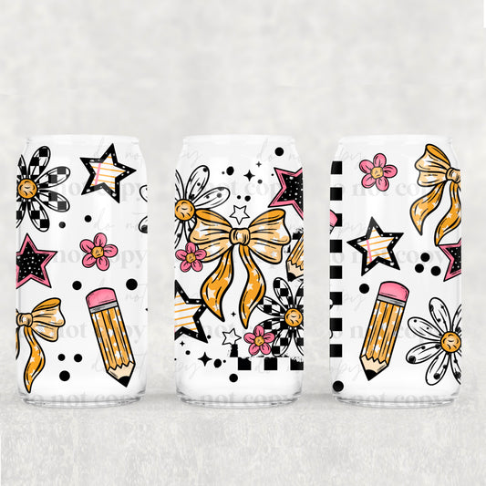 16oz Frosted can glass- School bows