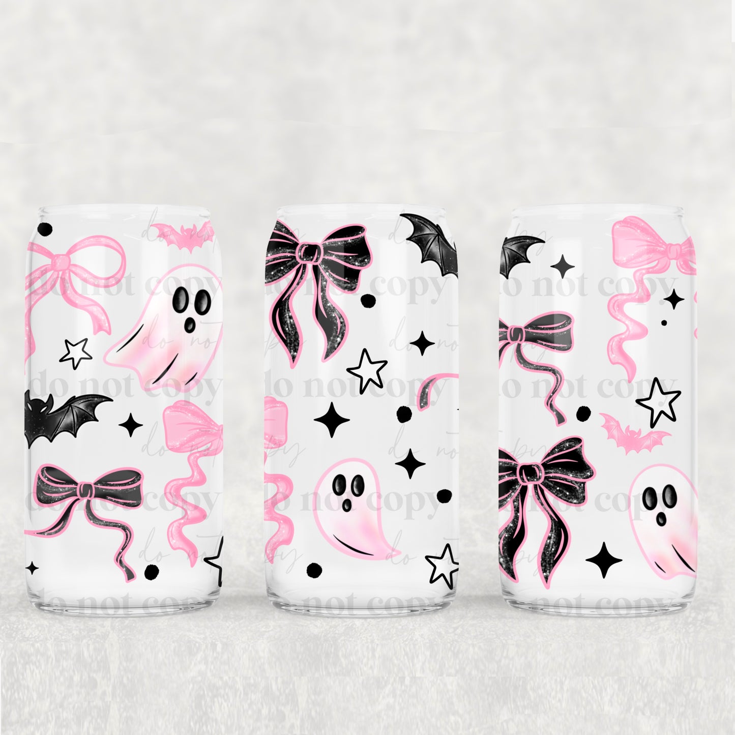 16oz Frosted can glass- Pink Bows ghostie