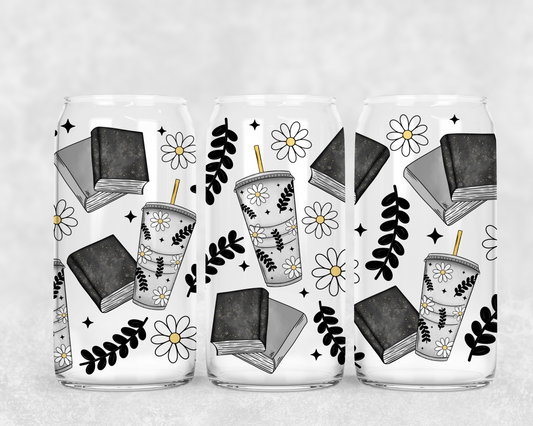 16oz Frosted can glass- Bookish