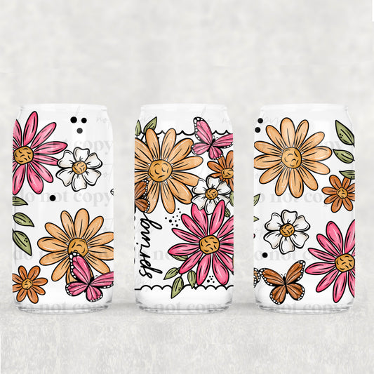 16oz Frosted can glass- Spring