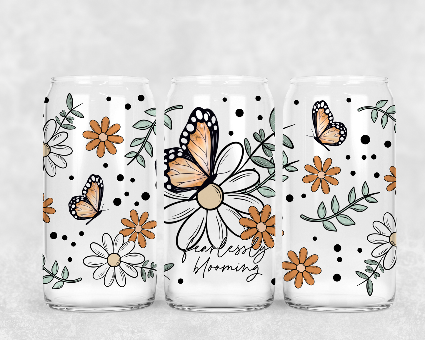 16oz Frosted can glass- Fearlessly Blooming