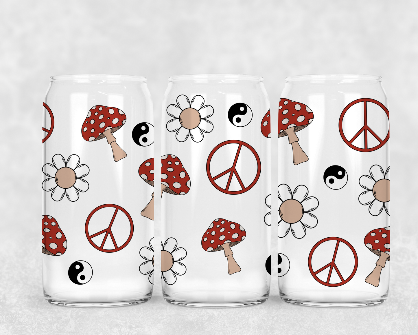 16oz Frosted can glass- Preppy red mushroom