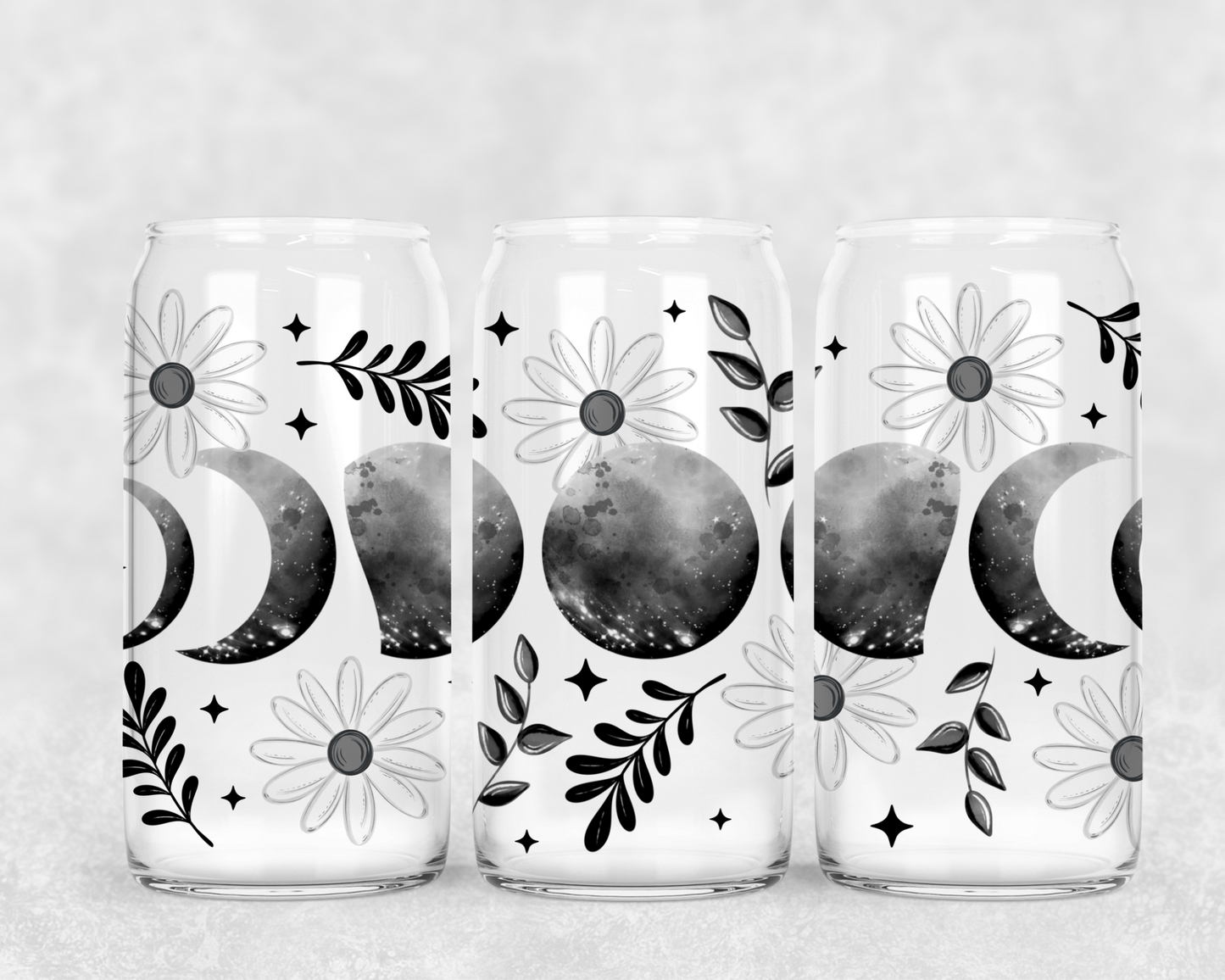 16oz Frosted can glass- Cottagecore moons